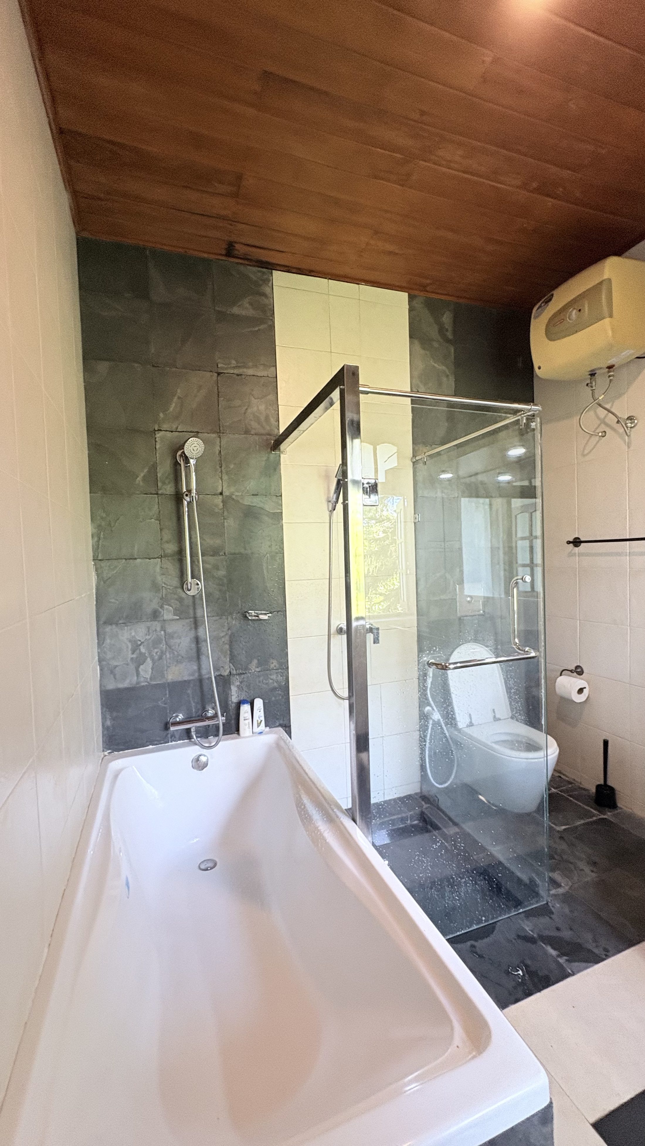Spacious luxurious bathtub with panoramic views